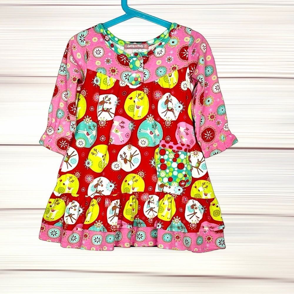 Jelly the Pug Christmas Dress Cotton Jingle Jelly Renee Ruffle Long Sleeve 2T